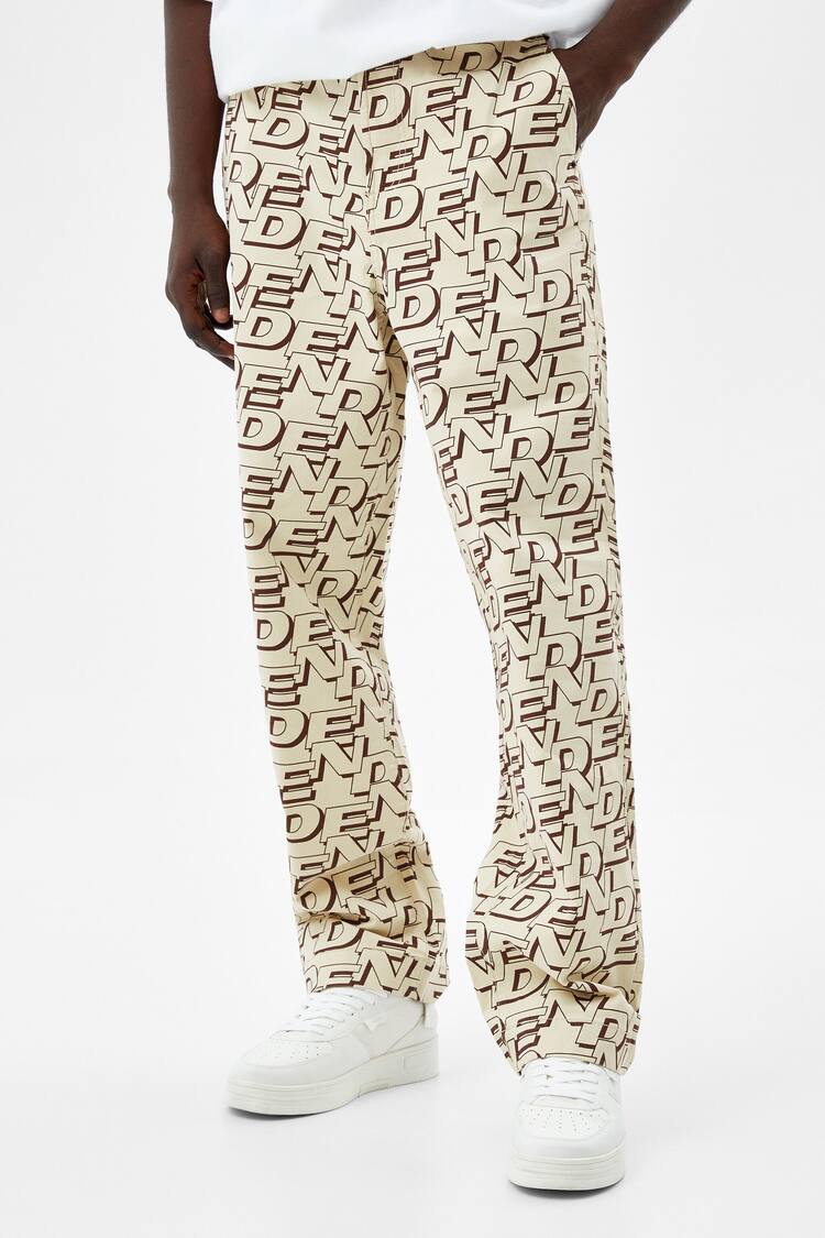 Wide-leg letter print trousers