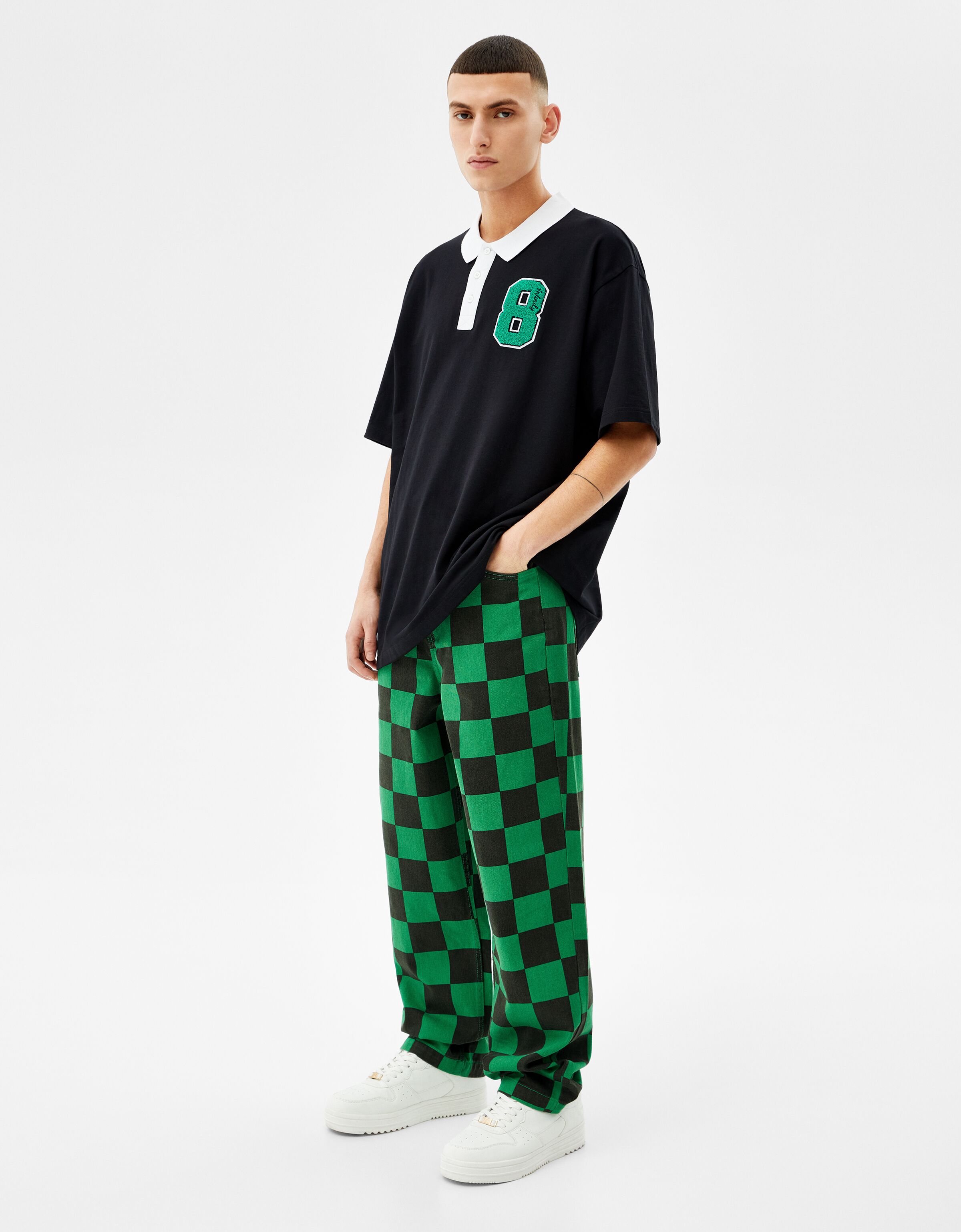 Pantalón wide leg cuadros - Pantalones - Hombre | Bershka