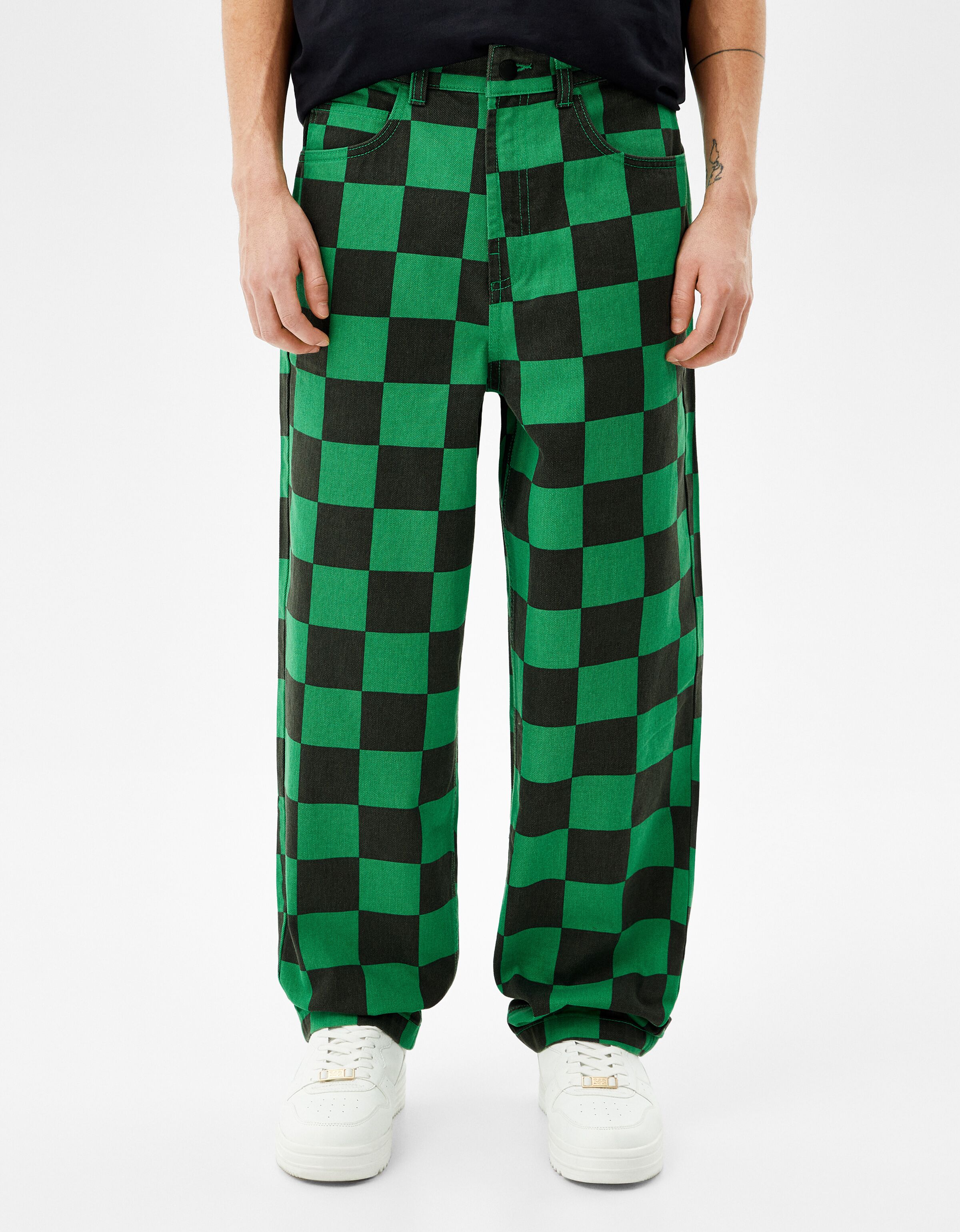 Pantalón wide leg cuadros - Pantalones - Hombre | Bershka