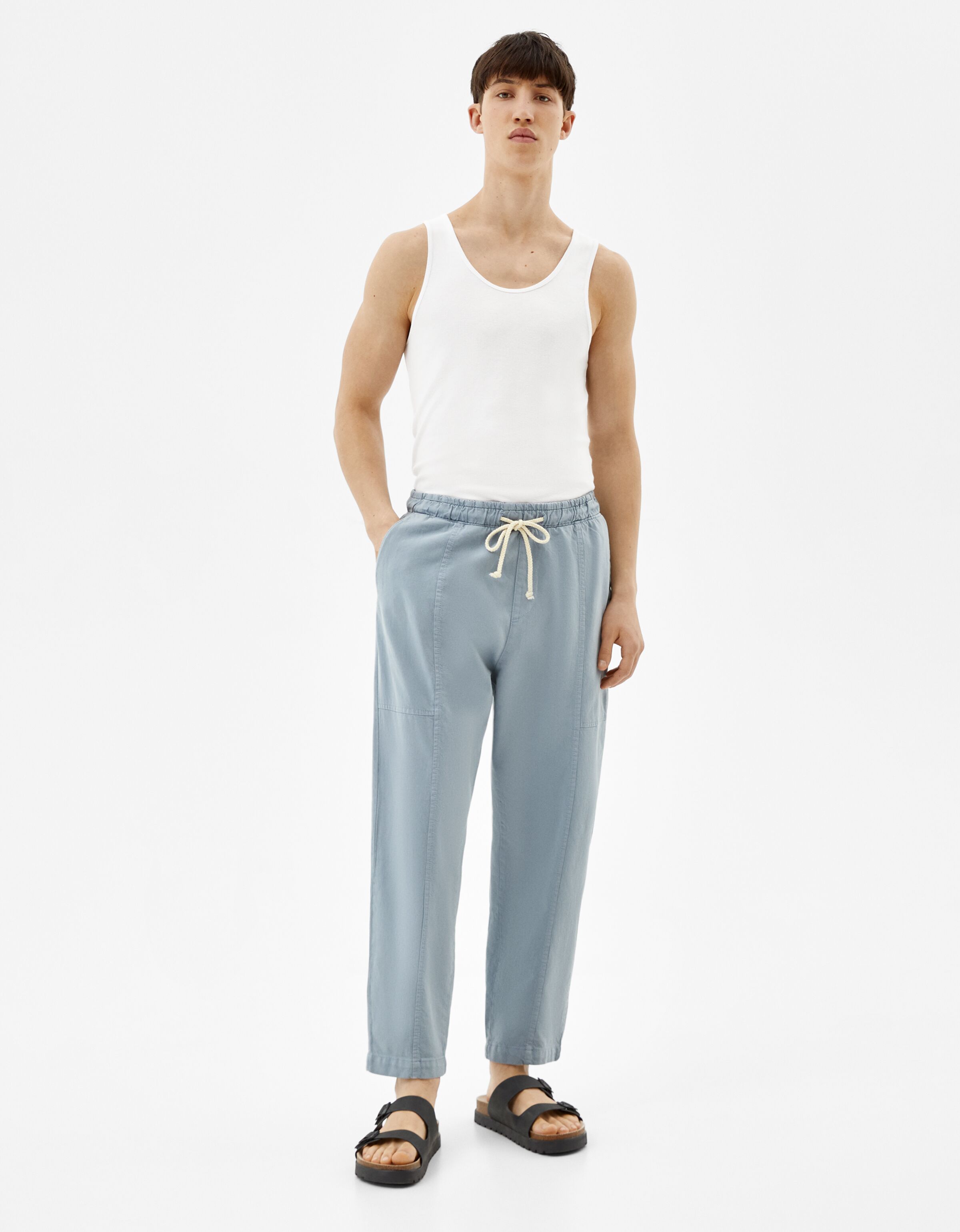 Pantalón loose algodón rústico - Pantalones - Hombre | Bershka