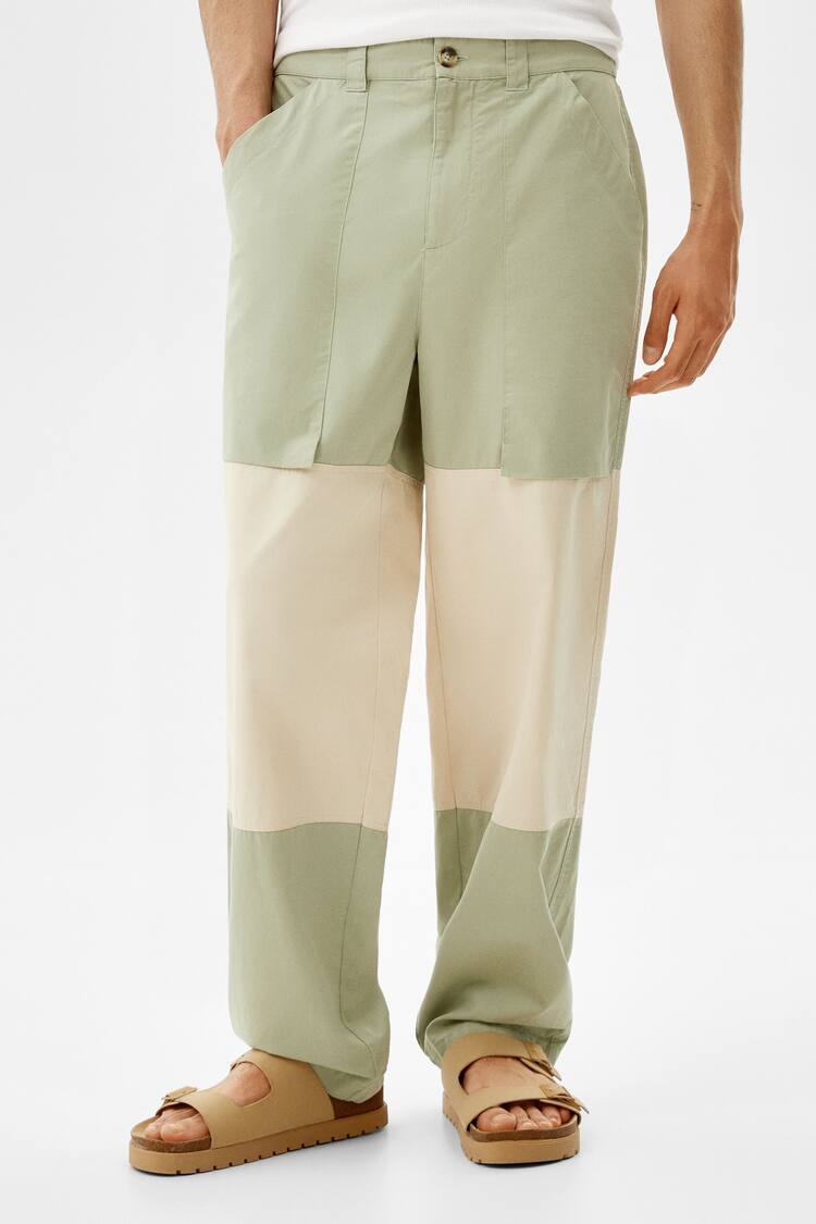 Contrast wide-leg worker trousers