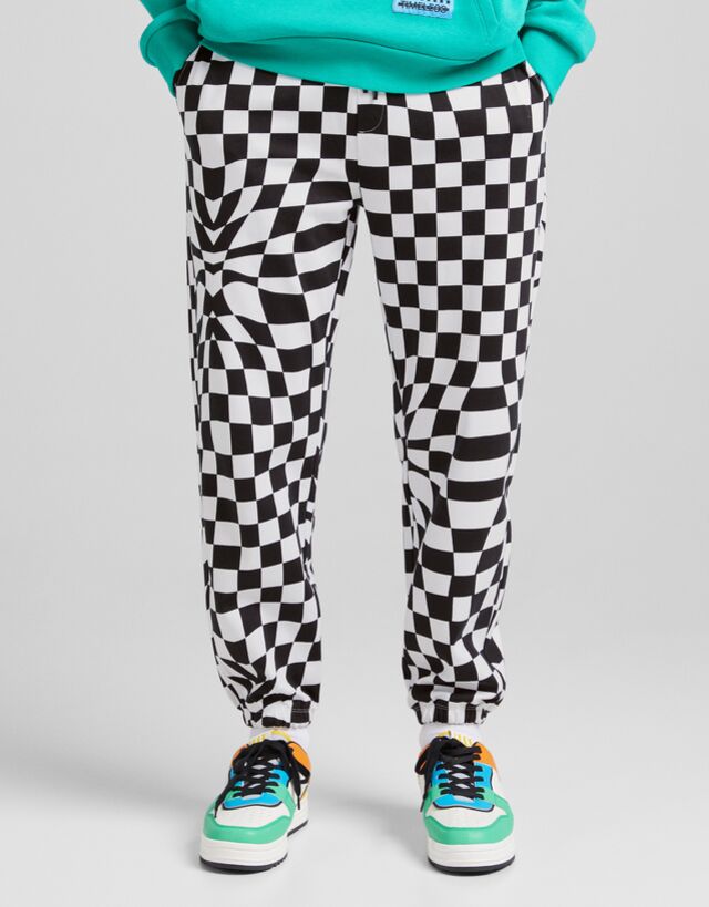 Pantalón jogger print cuadros - Hombre | Bershka