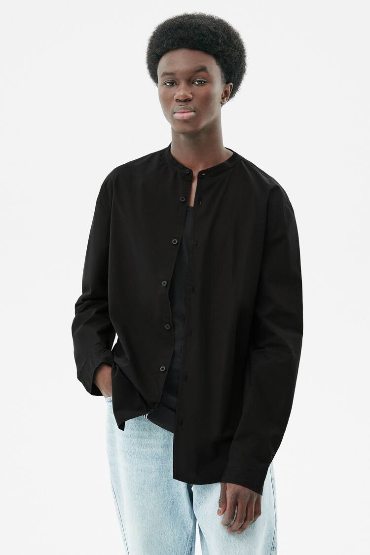 Long sleeve regular-fit shirt with stand-up collar
