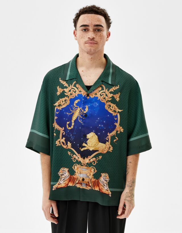 Satin zodiac boxy short sleeve shirt 