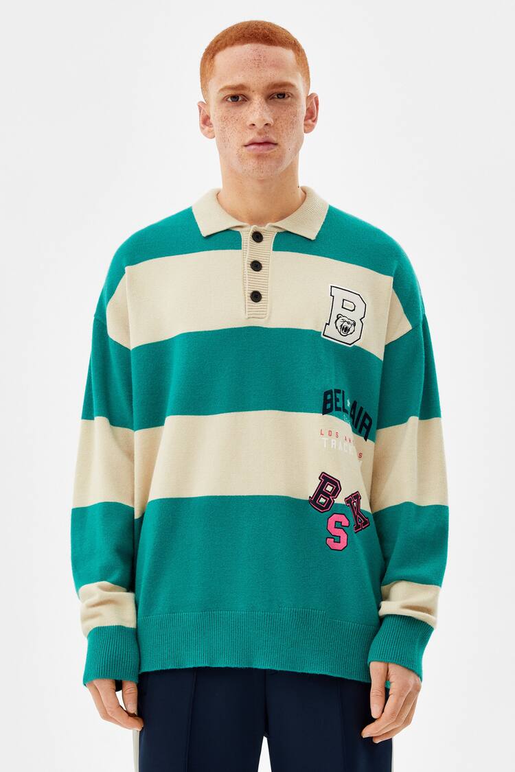 Embroidered Varsity polo sweater