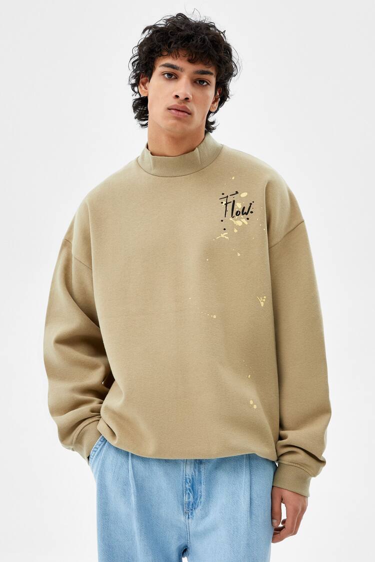 High neck paint splatter print sweatshirt