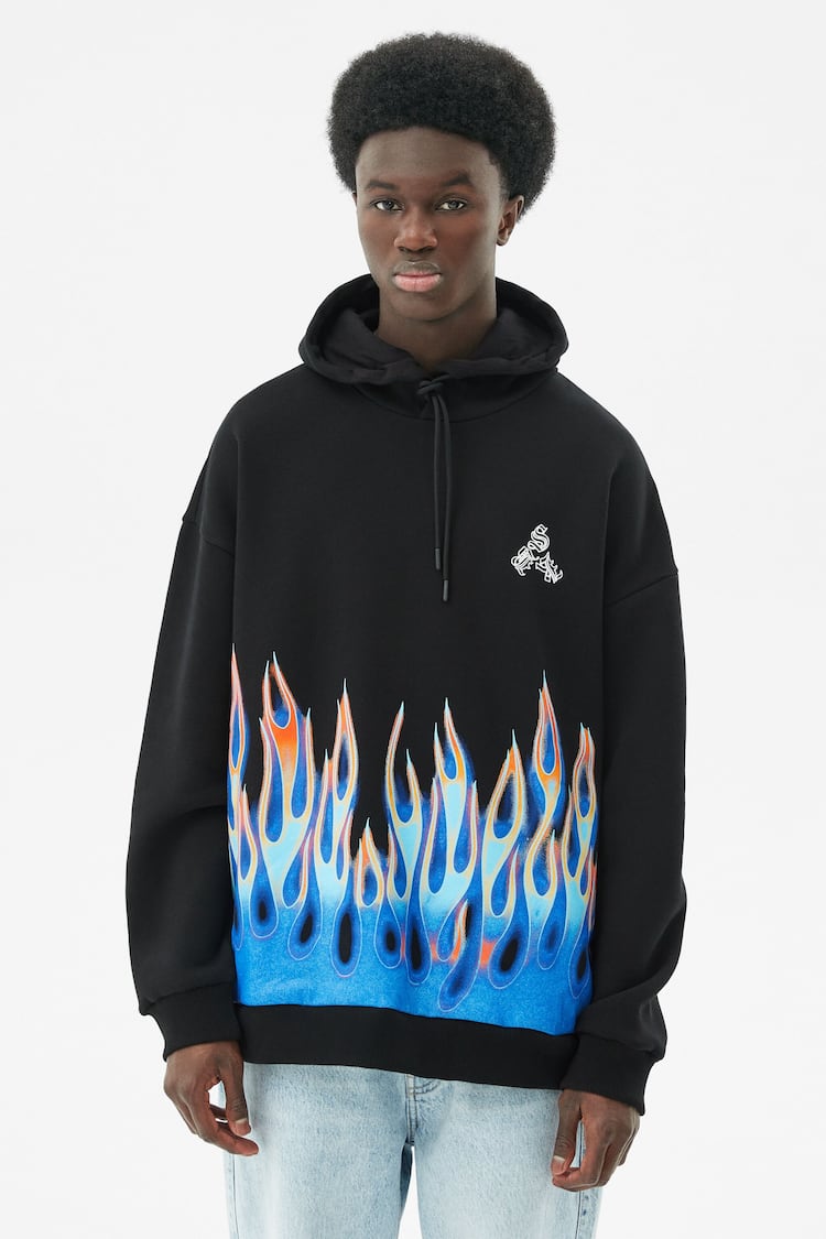 Oversize hoodie with flame print