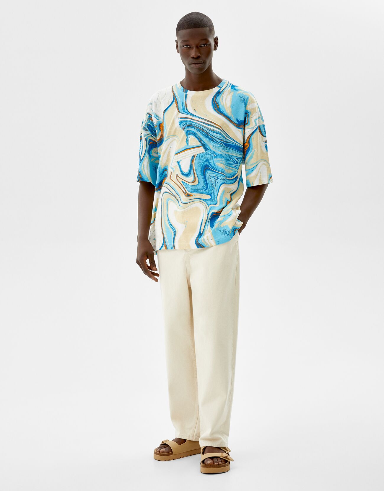 Maglietta a maniche corte oversize stampa effetto marmo - Uomo | Bershka