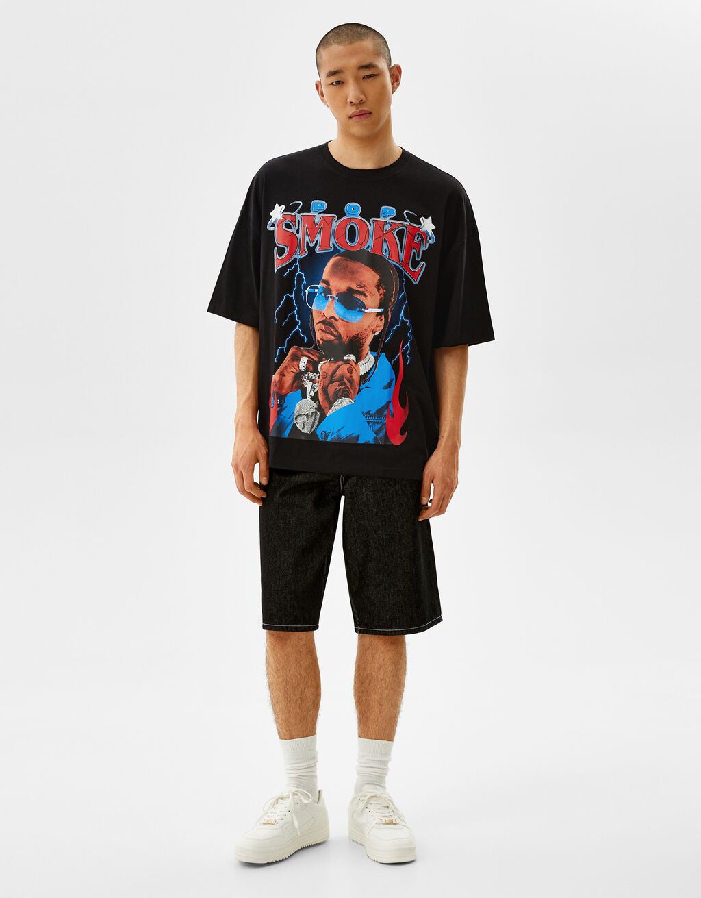 Extra loose short sleeve Pop Smoke T-shirt - Man | Bershka