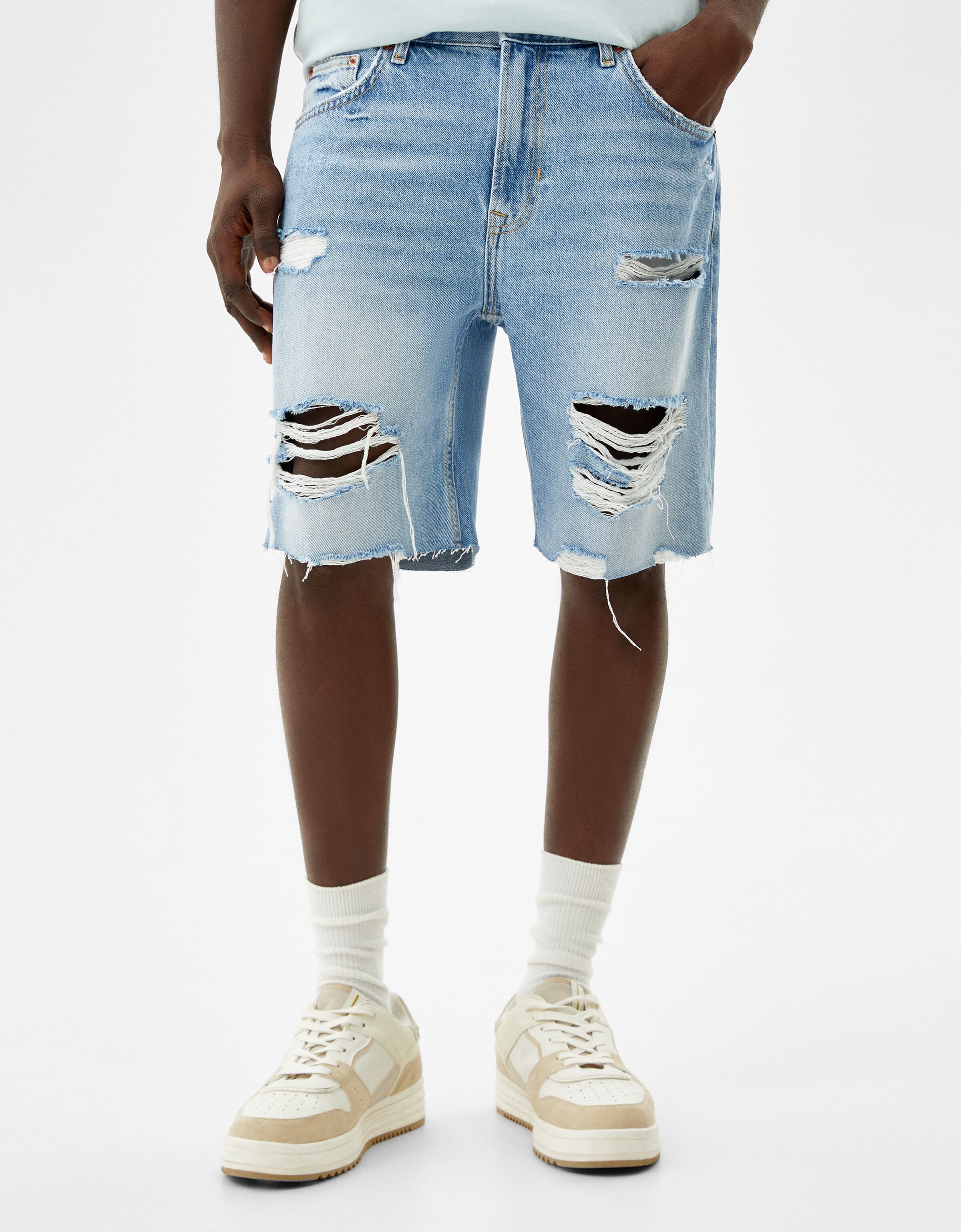 Bermuda denim slim rotos | Bermudas Hombre | INSIDE