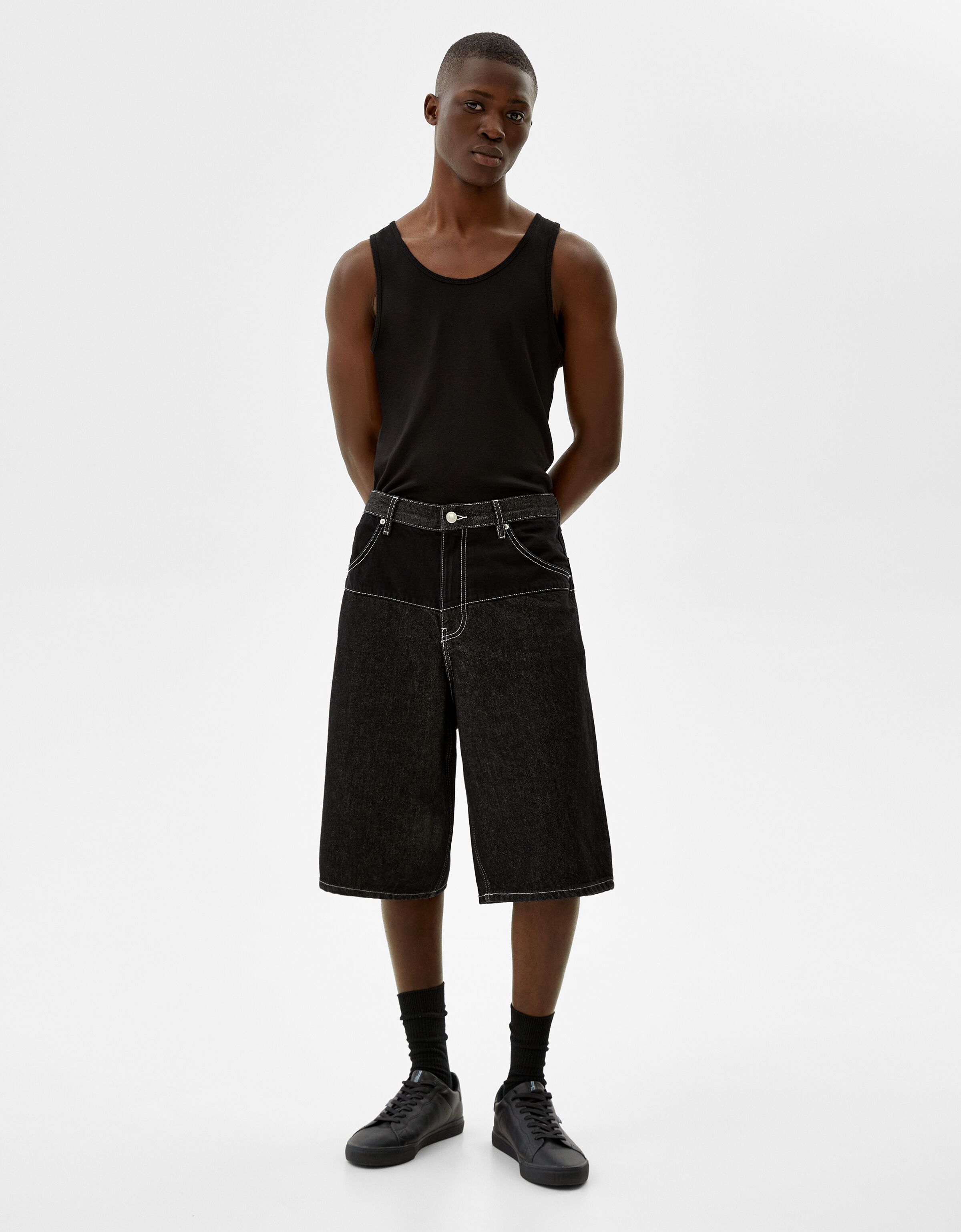 Baggy denim Bermuda shorts - Man | Bershka
