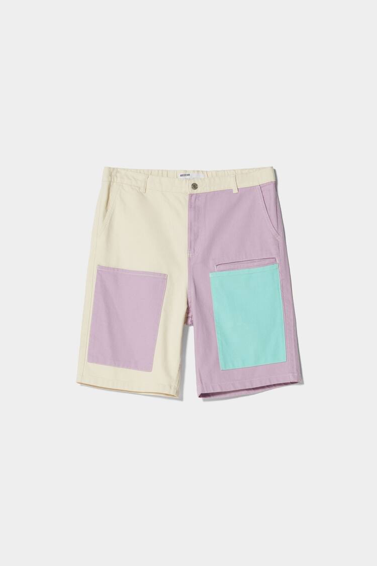 Colour block denim Bermuda shorts