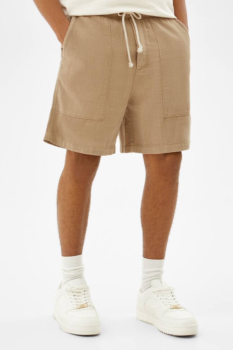 Linen effect Bermuda jogging shorts
