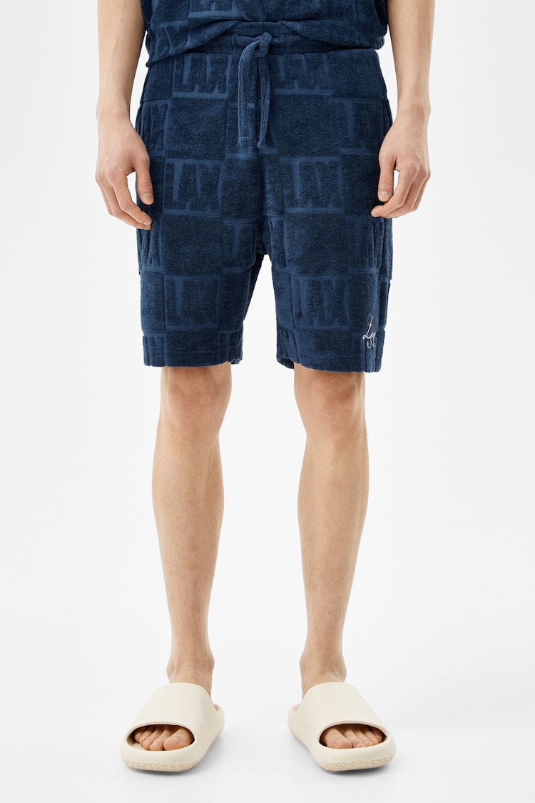 Relaxed fit towelling effect Bermuda shorts