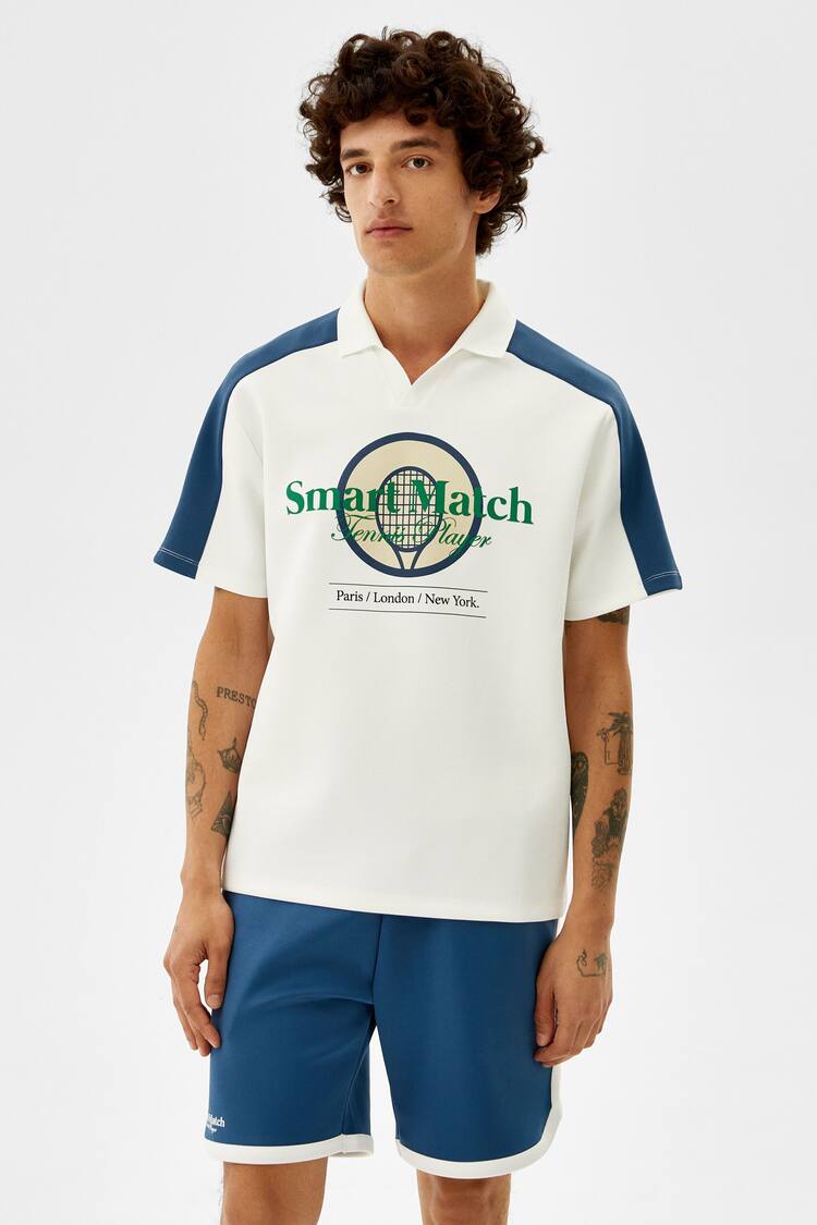Short sleeve tennis print polo shirt