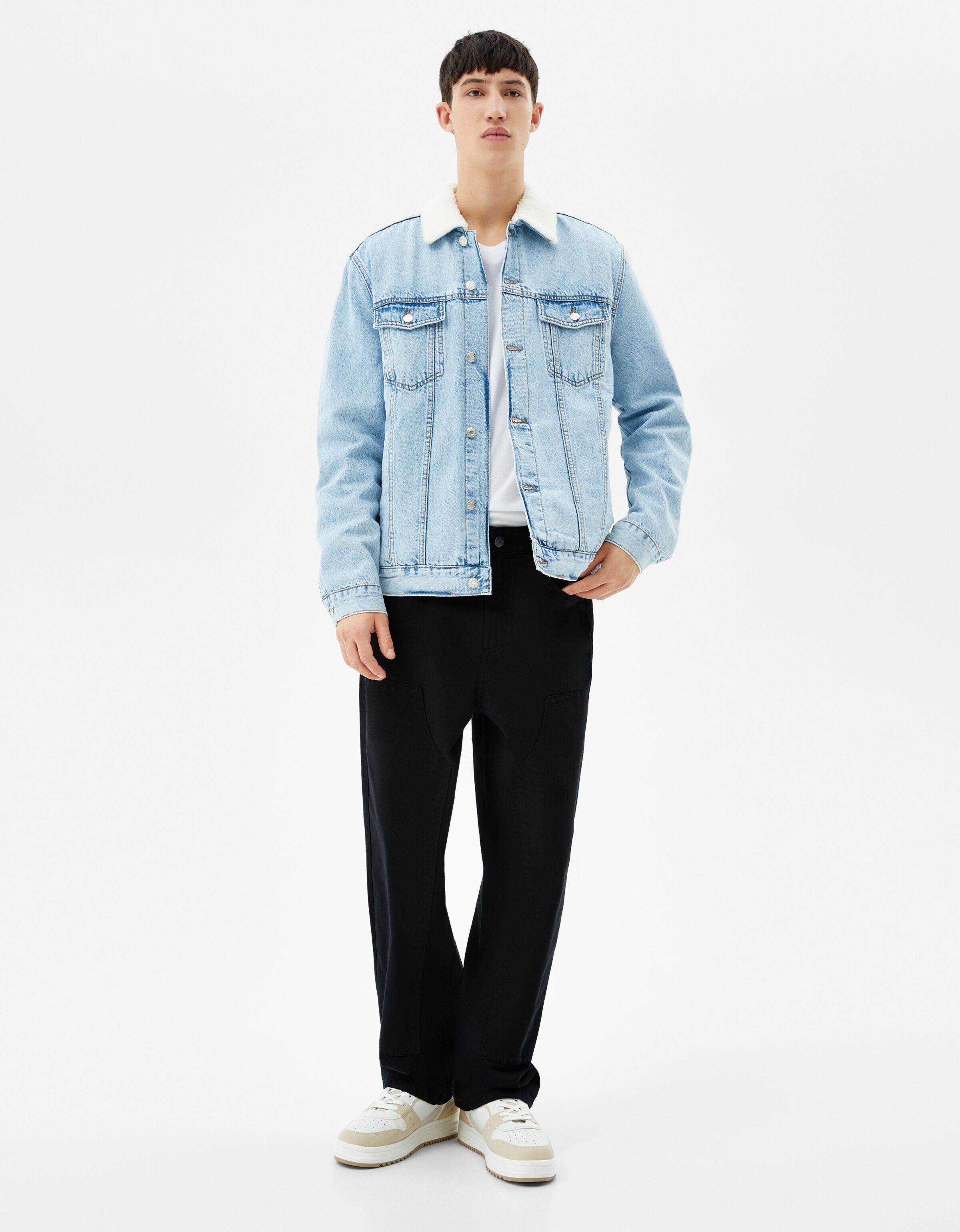 Acid wash denim jacket with faux 