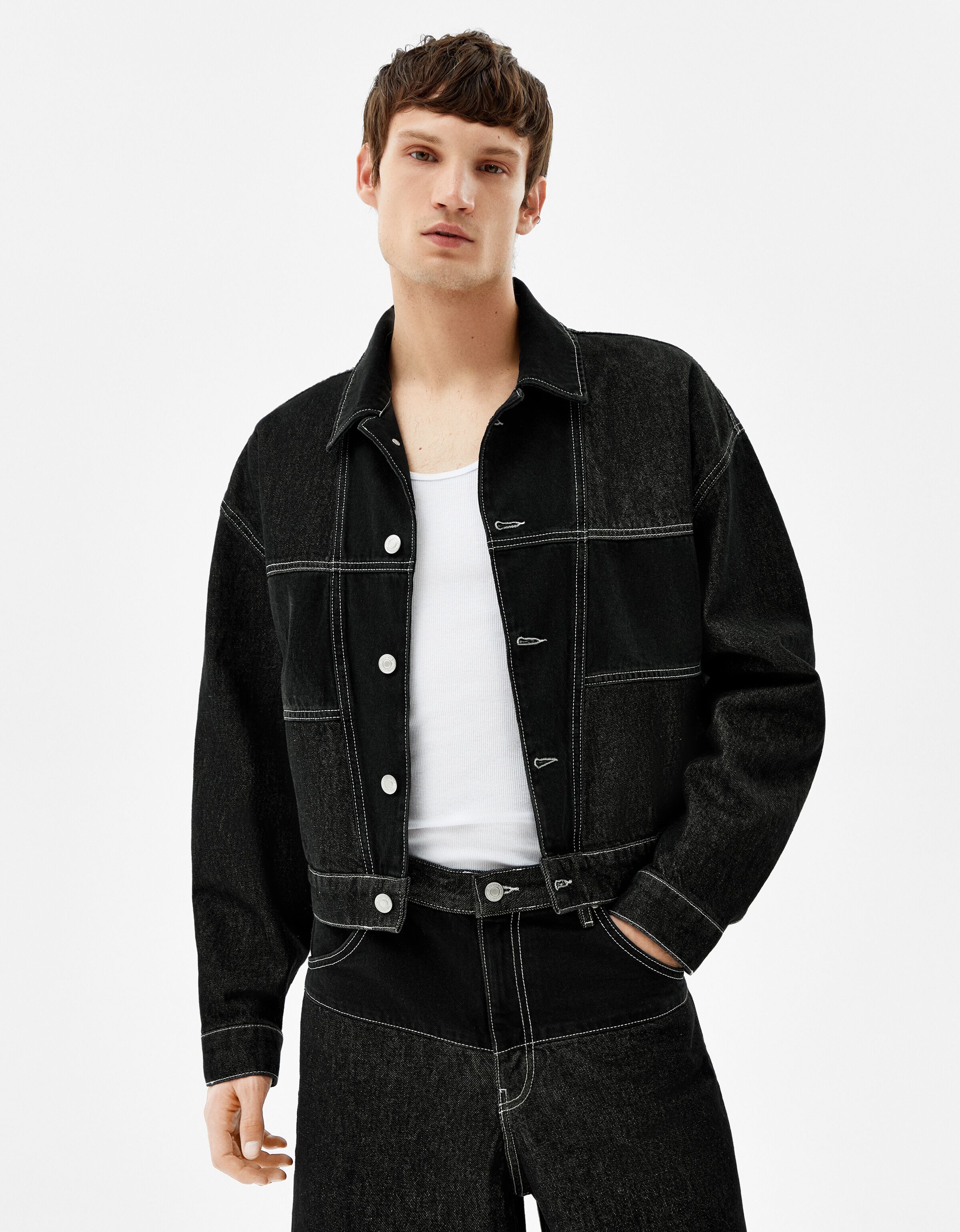 Cropped denim jacket - Man | Bershka