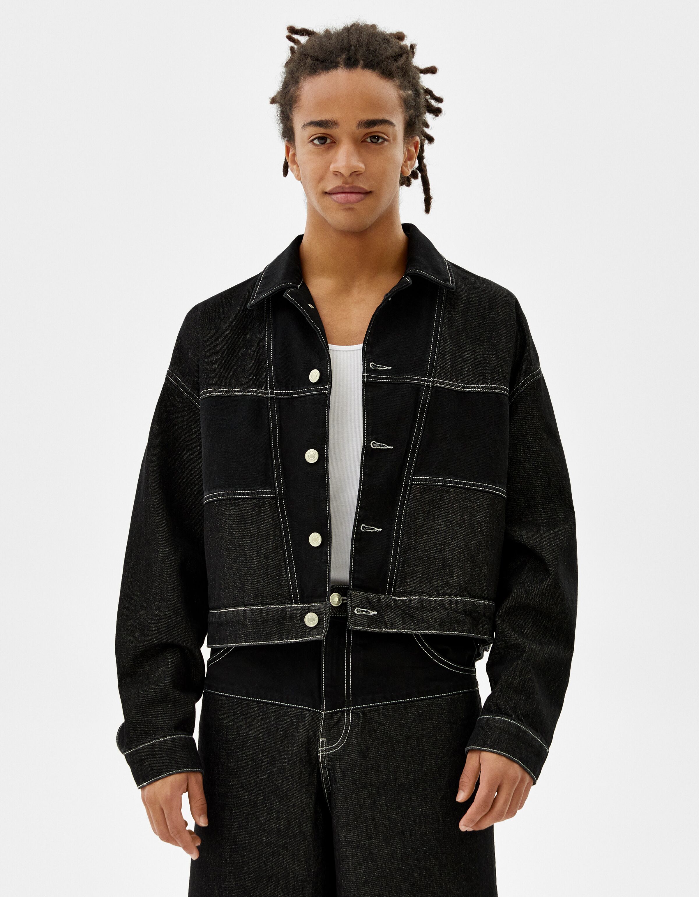 Cropped denim jacket - Denim - Man 