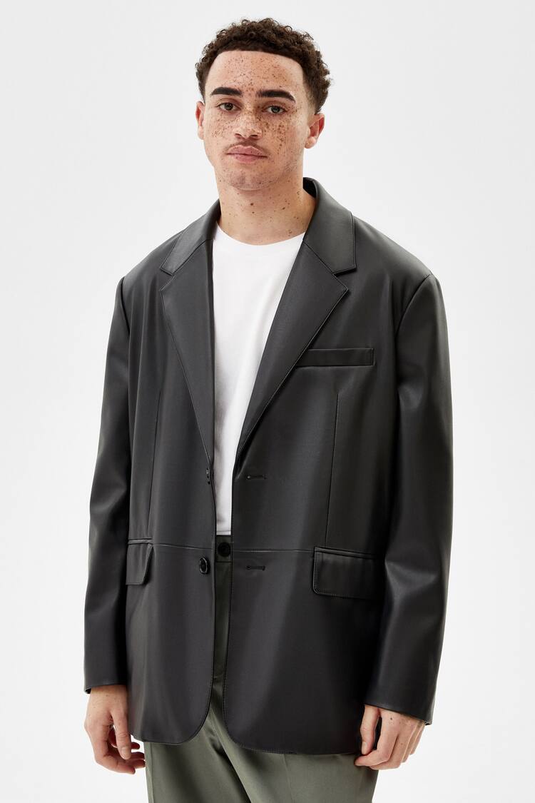Faux leather blazer jacket