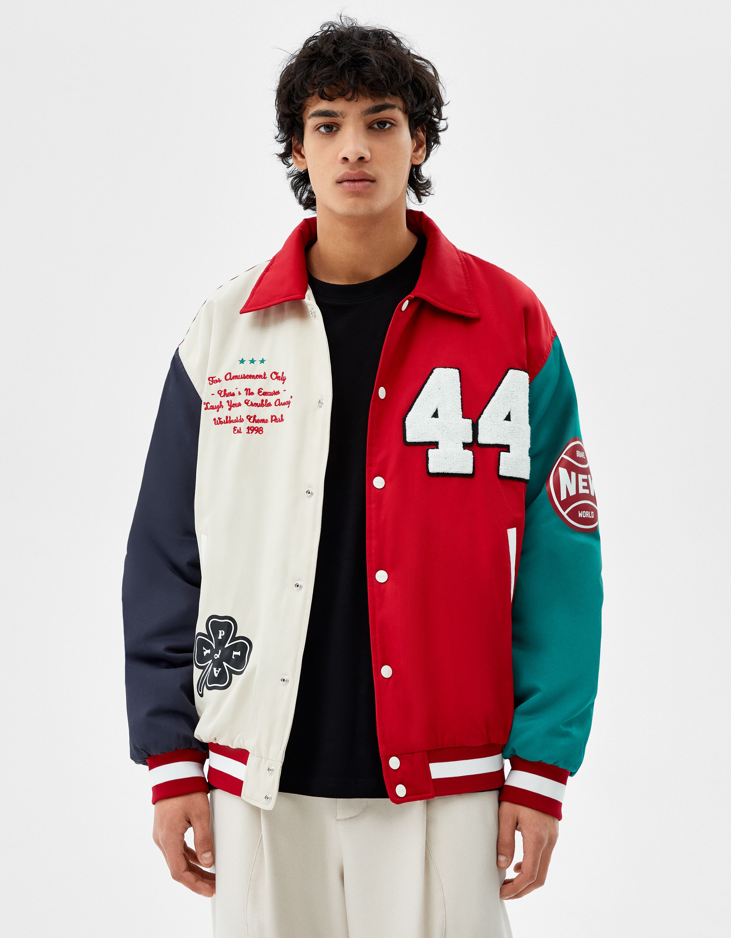 Varsity colour block patch bomber 
