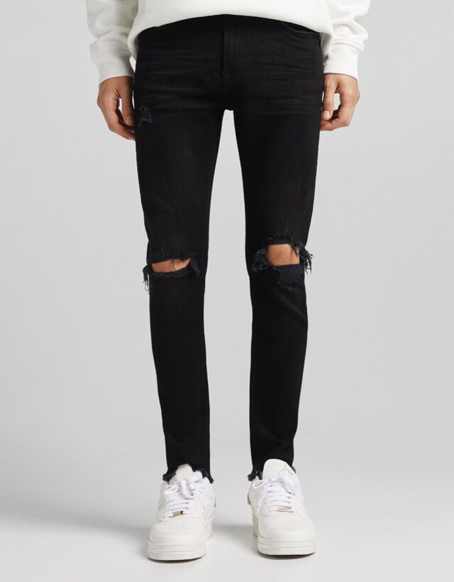 super skinny ripped black jeans mens