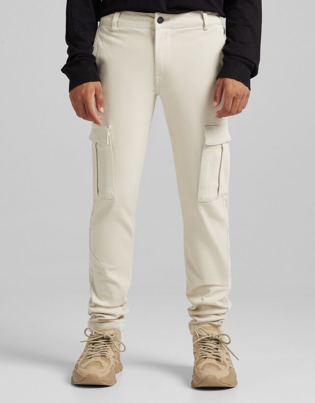 Pantalones Hombre | Bershka PantalóN Jogger Cargo Blanco - Bellavista