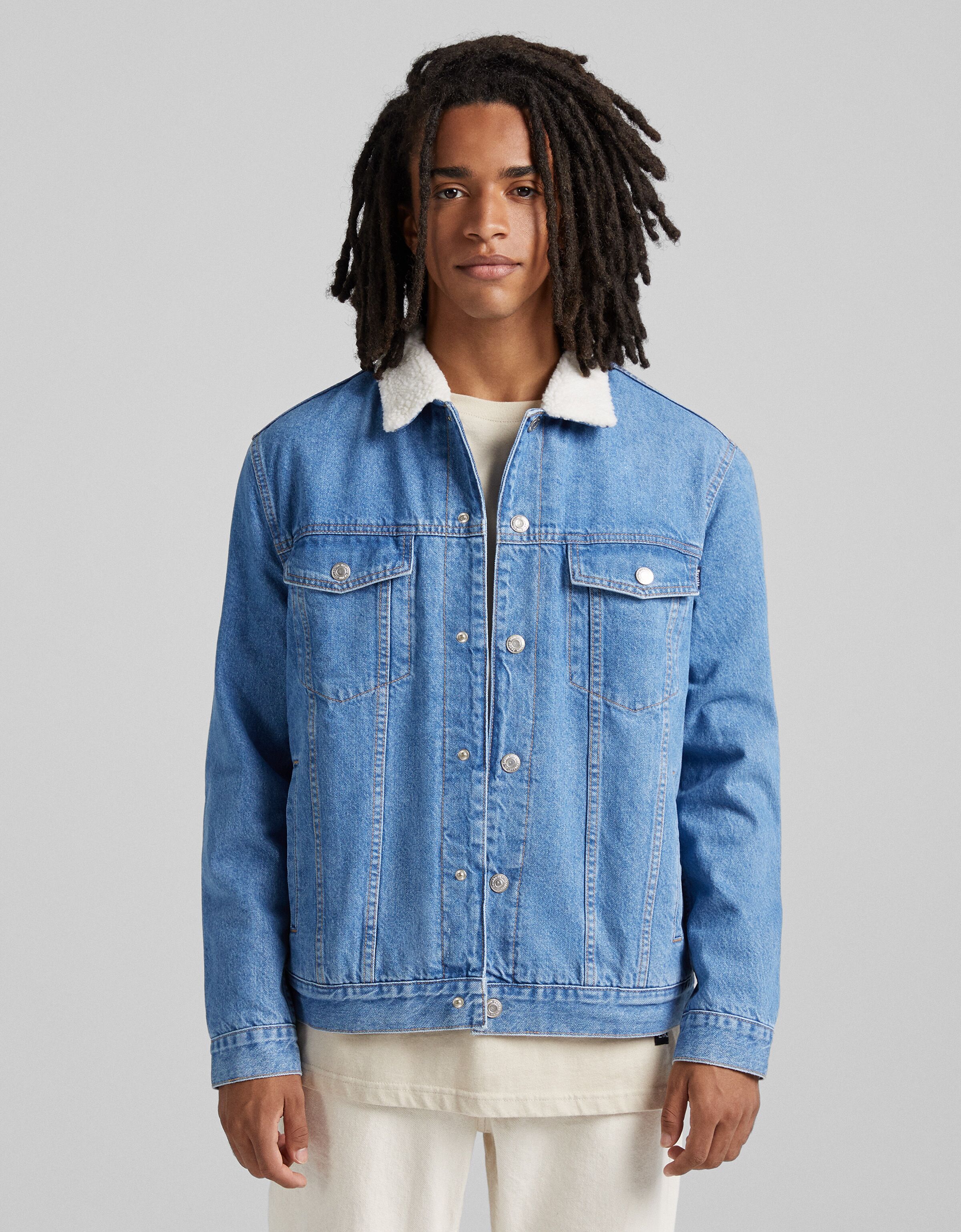Veste en jean effet mouton - Denim - Homme | Bershka