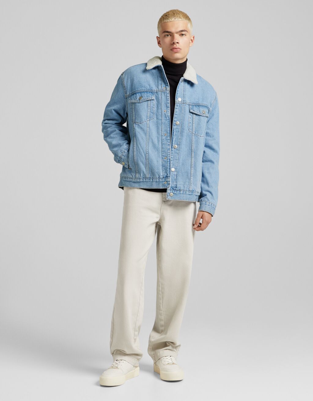 Giubbotto denim effetto montone - Denim - Uomo | Bershka