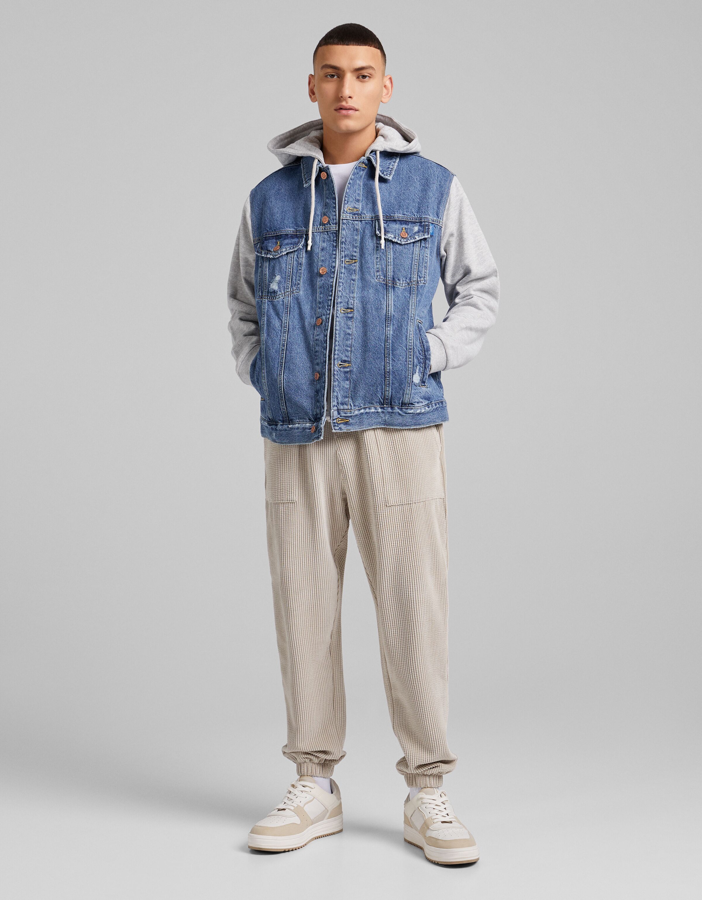 Hooded denim jacket - Denim - Man | Bershka