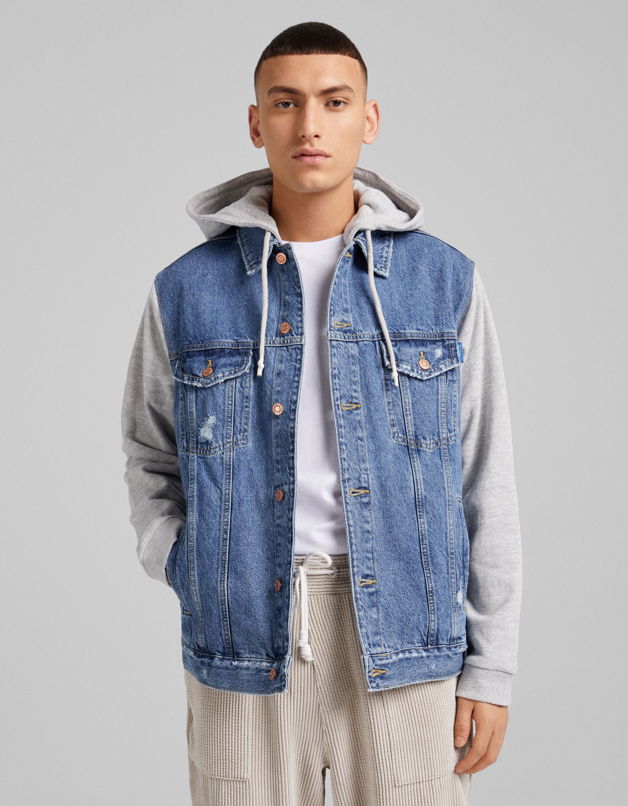 combo hooded denim jacket