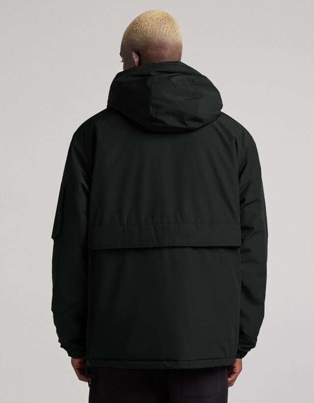 down jacket with pouch