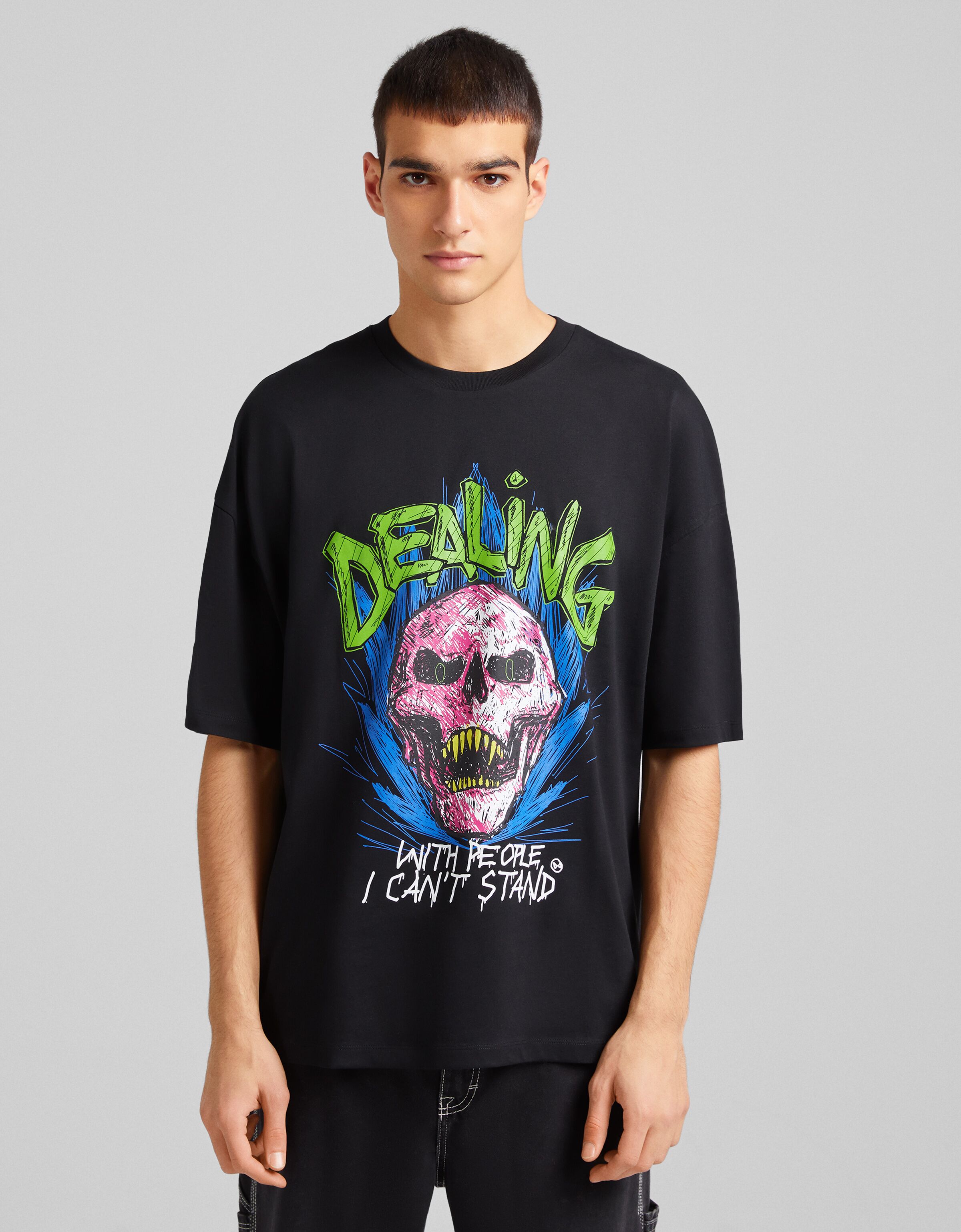 Extra loose short sleeve skull print T 