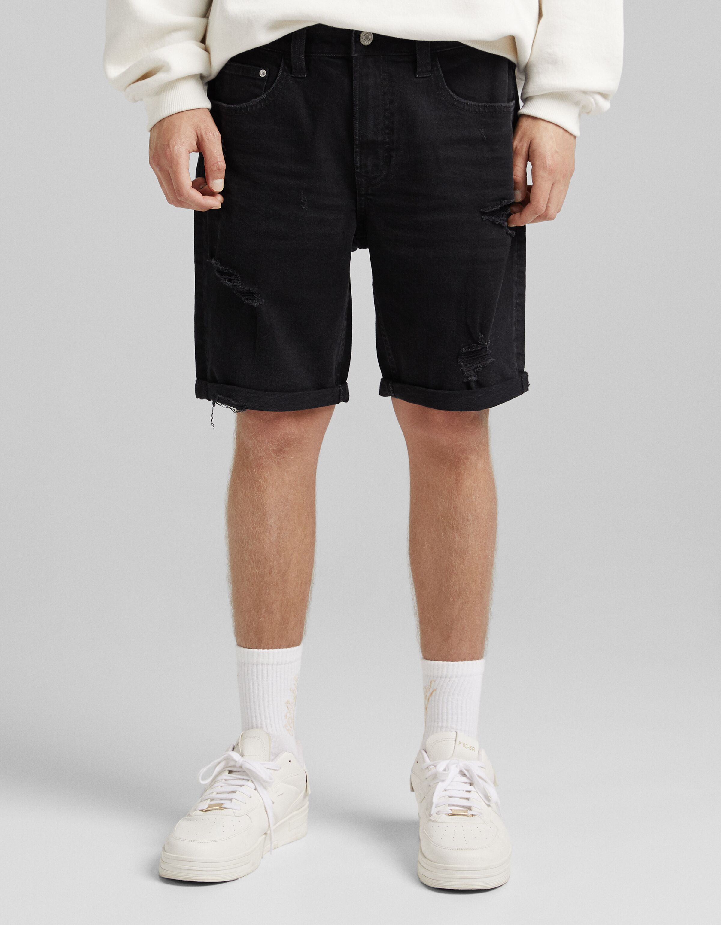 Short denim slim rotos - Shorts y bermudas - Hombre | Bershka