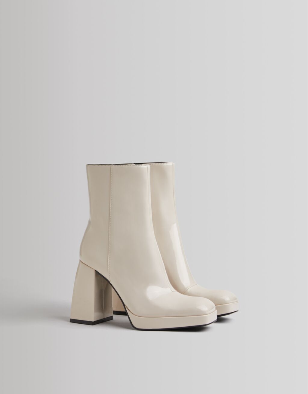 Faux patent high-heel ankle boots