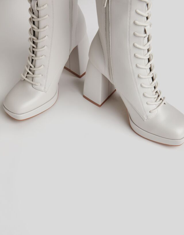 Bershka lace up heeled boot Clearance