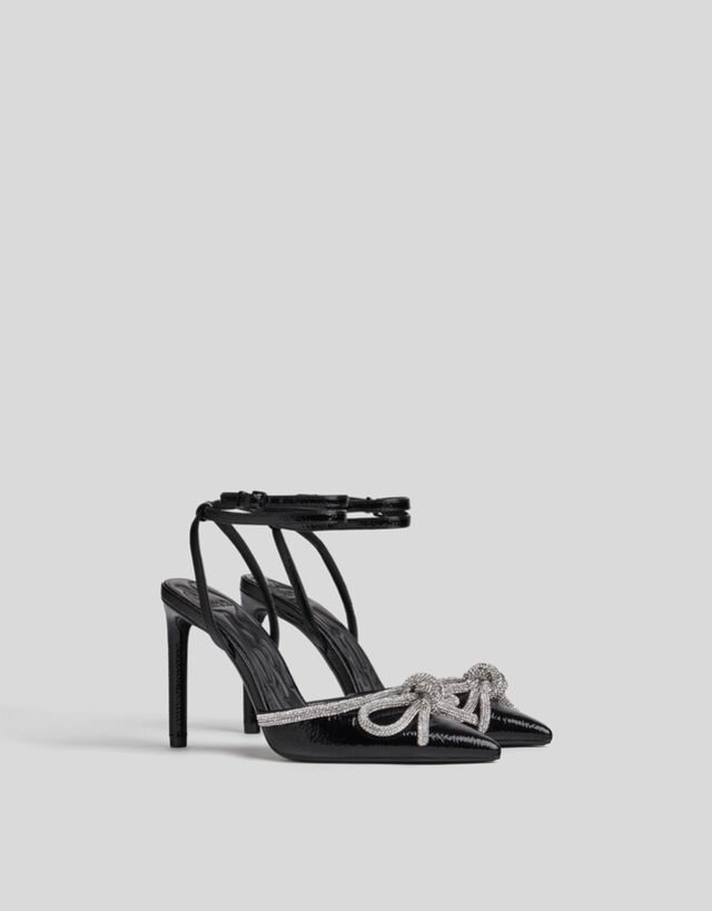 High-heel slingback shoes with bow 