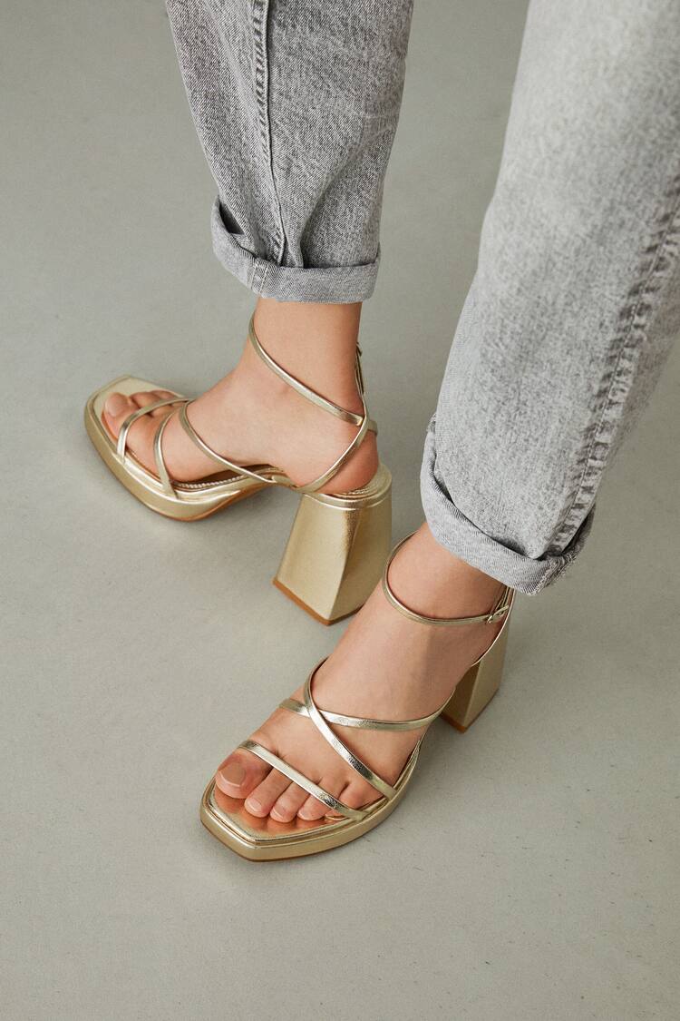 Metallic heeled platform sandals