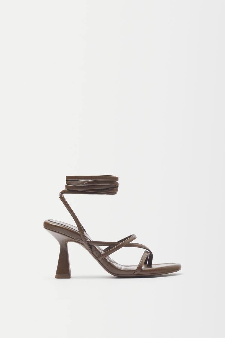 High-heel sandals with straps and tie detail