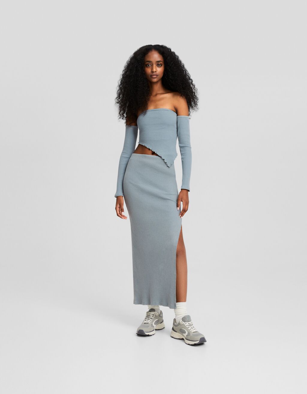 Ribbed midi shop skirt set