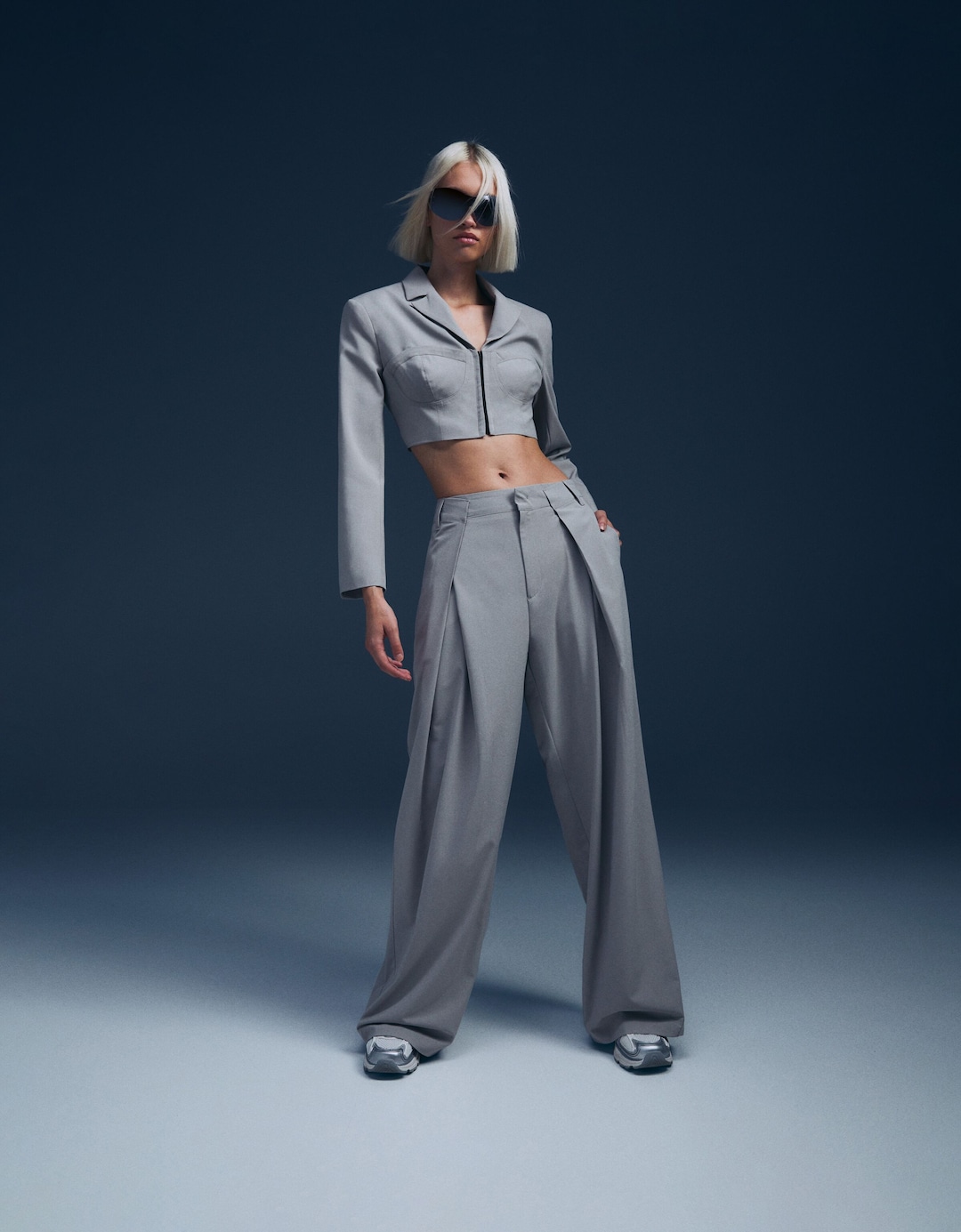 Blazer and pleated trousers set