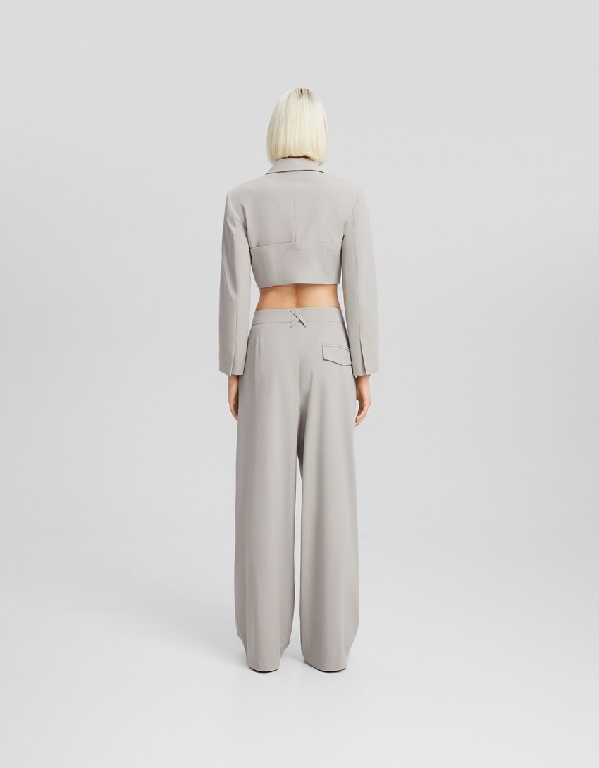 Blazer and pleated trousers set-Grey-2