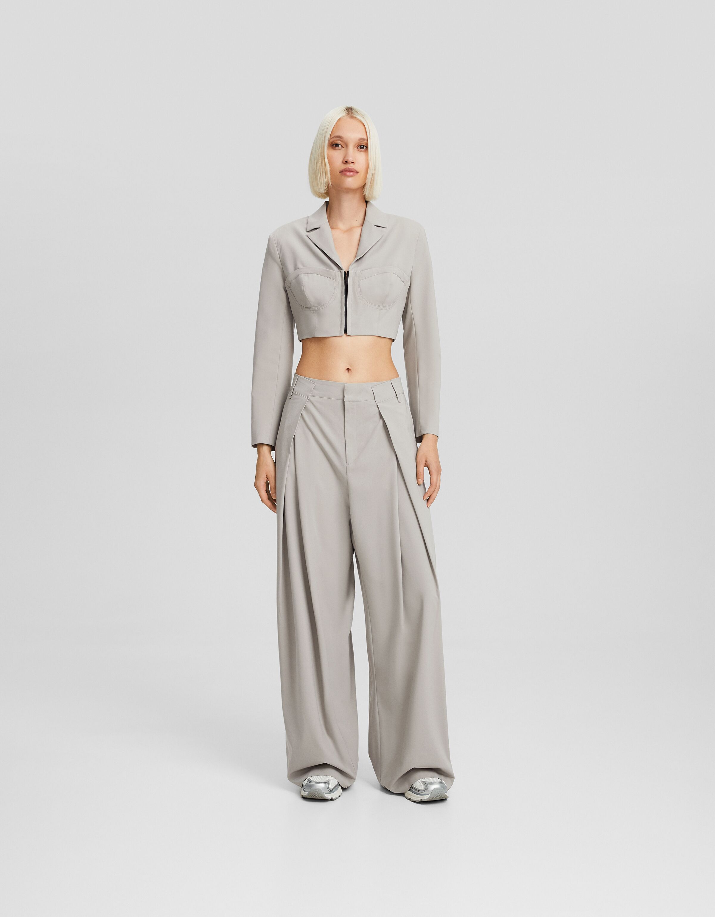 Grey pleated trousers womens store