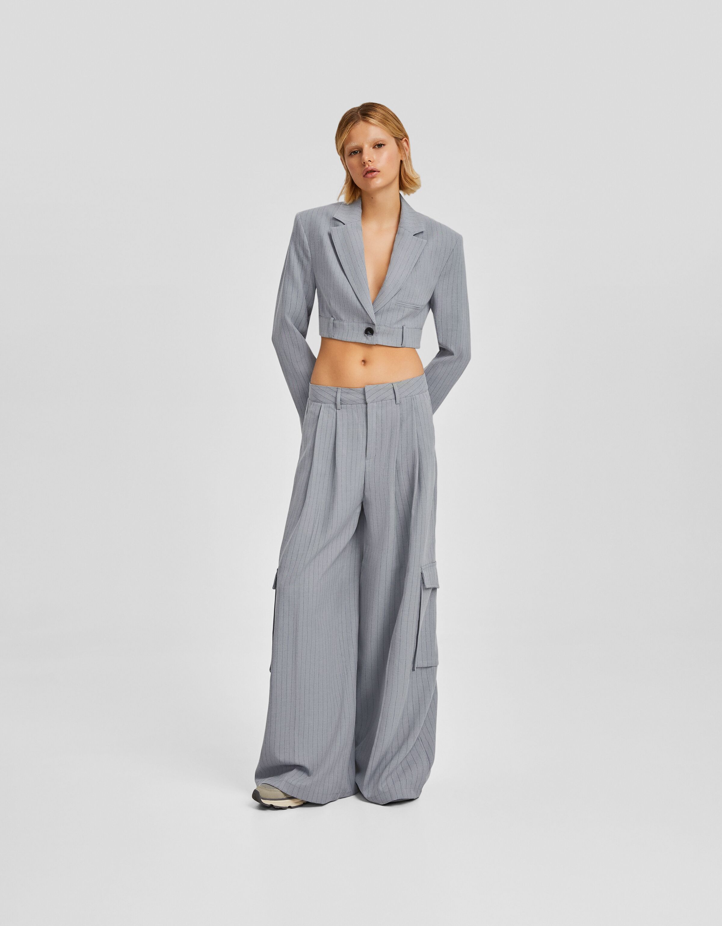 Pinstripe cropped trousers clearance