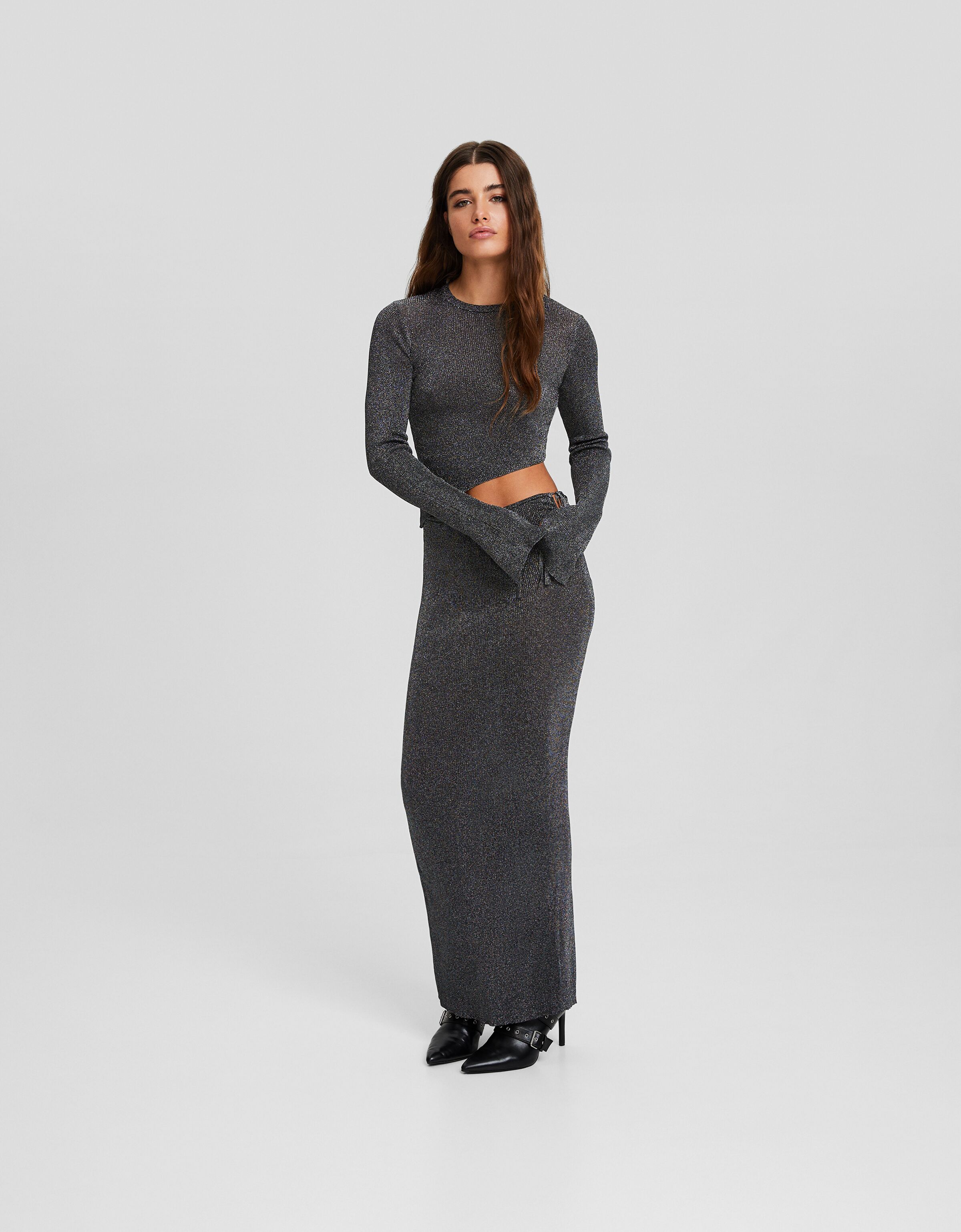 Sparkly knit sweater and skirt set Total look Women Bershka