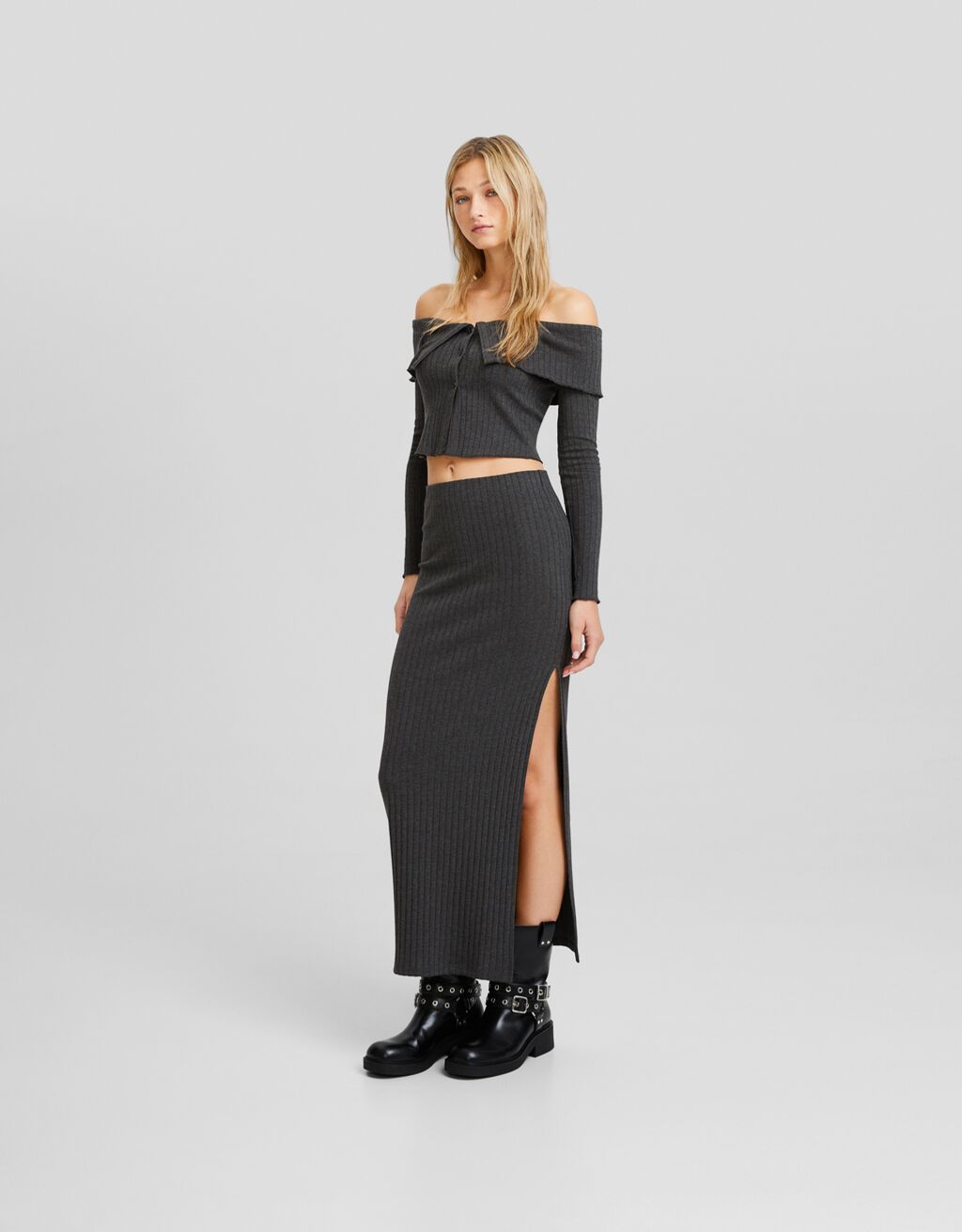 Ribbed midi skirt set sales