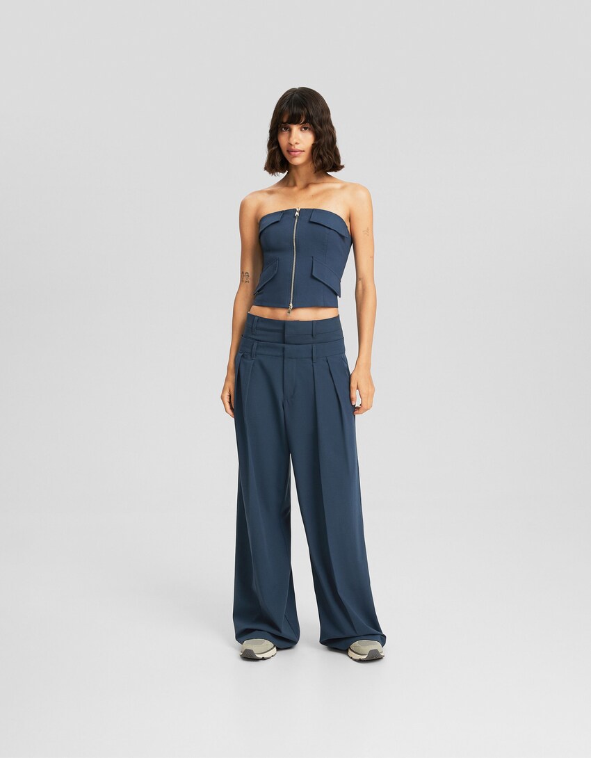 Tailored fit top and trousers set-Blue-0