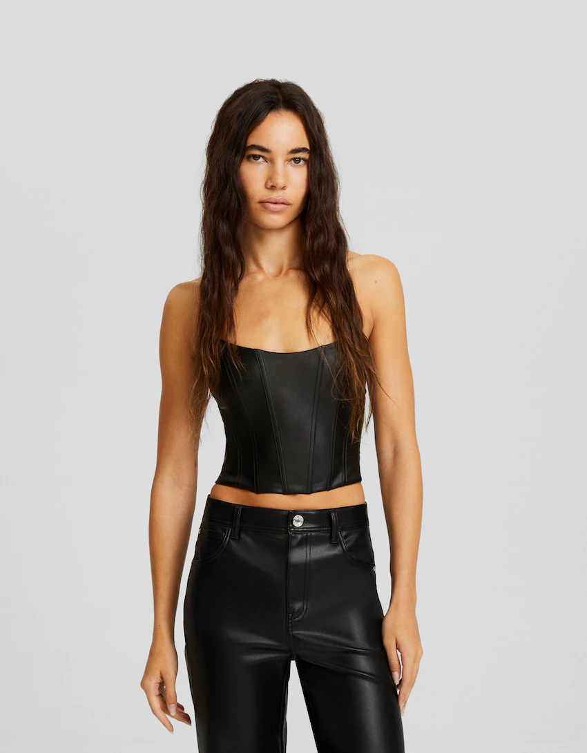 Faux leather top and pants set - Women