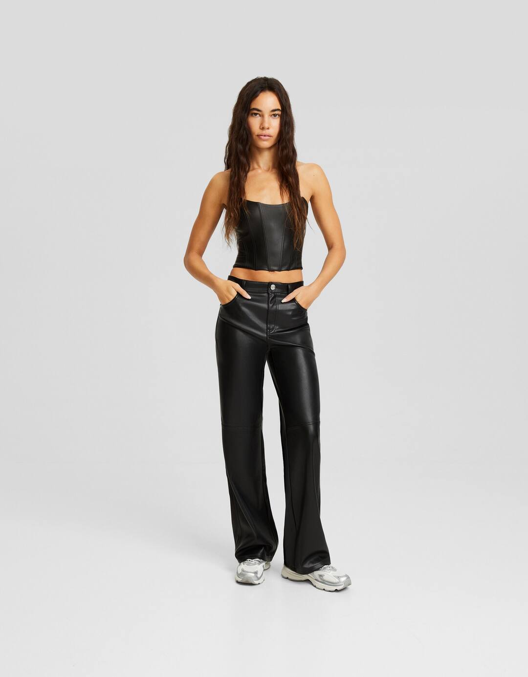 Faux leather top and trousers set