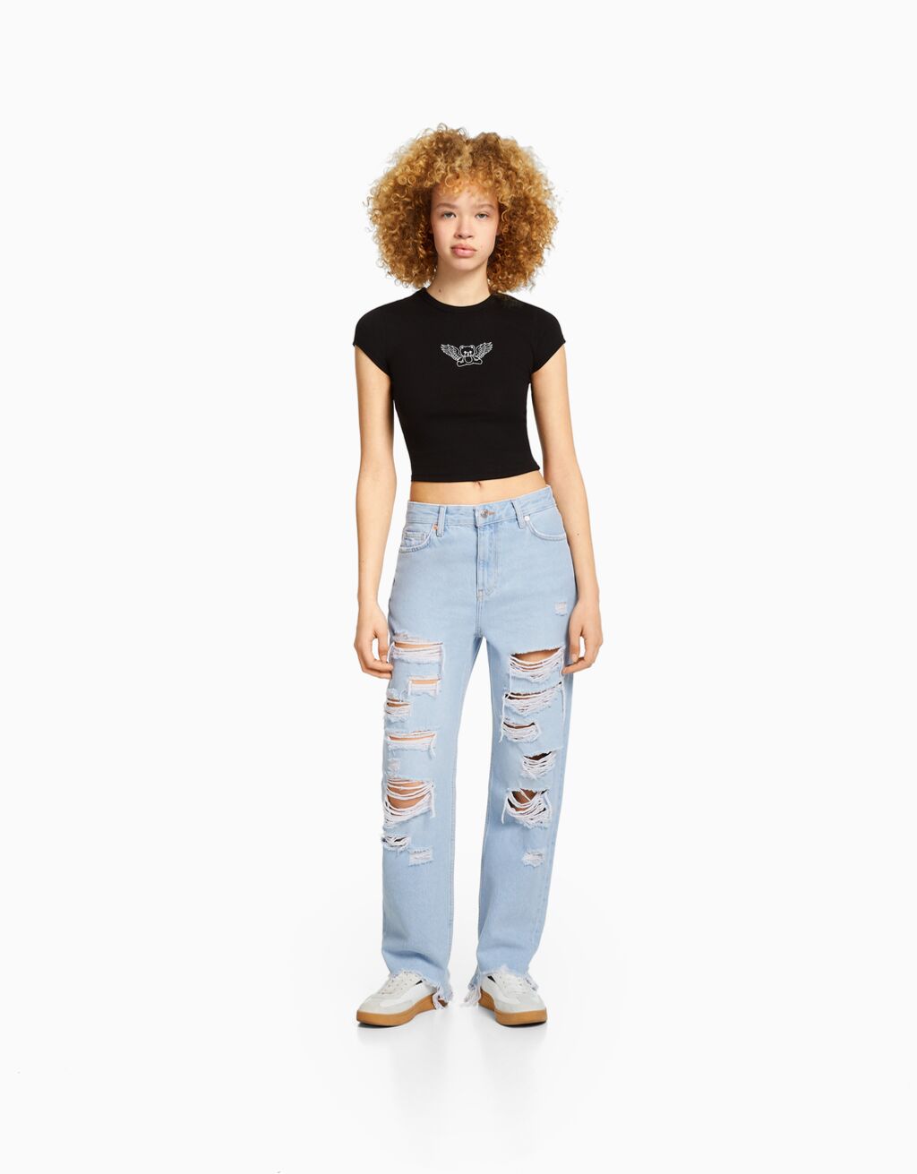 Ripped cropped straight leg jeans