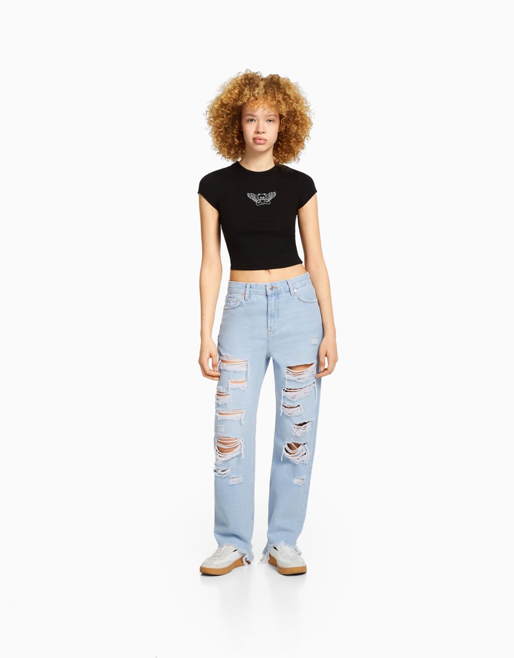 Indstilling Erkende tro Ankellange, straight leg jeans med huller - Jeans - BSK Teen | Bershka